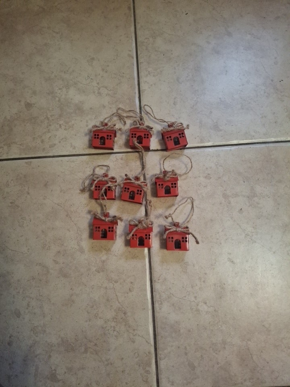Red Mini House Hanging Ornaments - Set of 9
